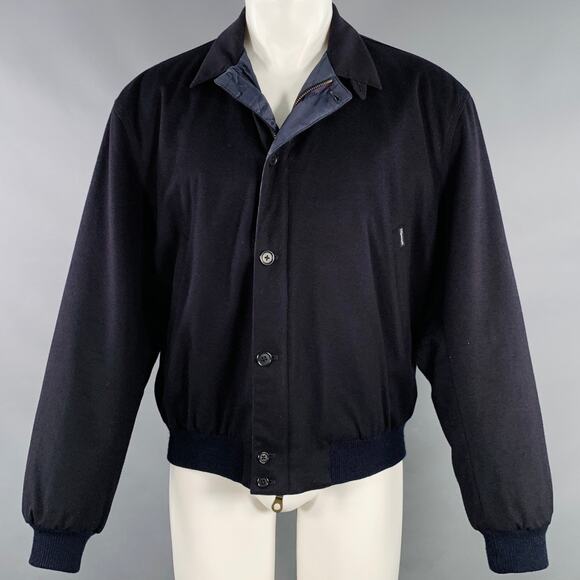 FACONNABLE Size M Navy Wool Bomber Zip Buttons Jacket - Picture 1 of 8
